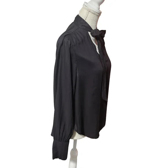 ANTHROPOLOGIE CLOTH STONE Tie Front Blouse Women Small Black Long Sleeve Career - Picture 6 of 14